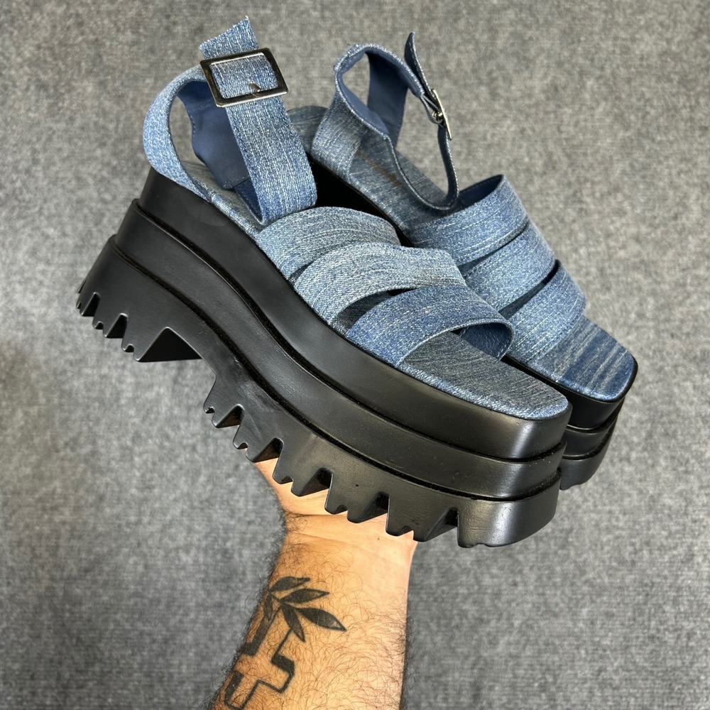 Lemonade Denim Platform Sandals Blue Lug Sole Chunky Slingback BL8978 Size 6